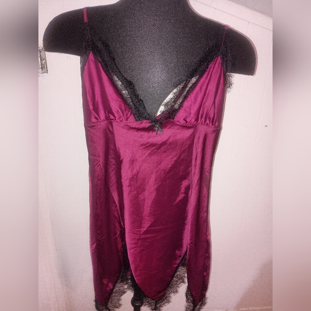 Killstar Burgundy Satin Chemise with Black Lace